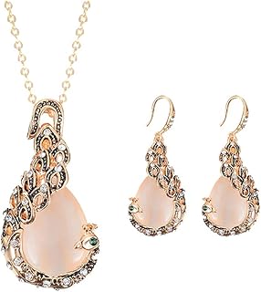 pulabo Woman Girl Necklace Earrings Set Elegant Women Jewellery Necklace Chain of Peacock Crystal Pendant Style Necklace +Earrings Set Creative and Exquisite Workmanship Great