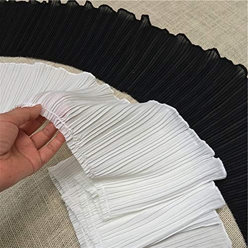 Lace Crafts - 5 Yard/Lot Black White lace Trim Pressure Plait Pleated Chiffon Ruffled Hem 17cm Garment Skirt Hem lace Fabric Accessories - (Color: White)