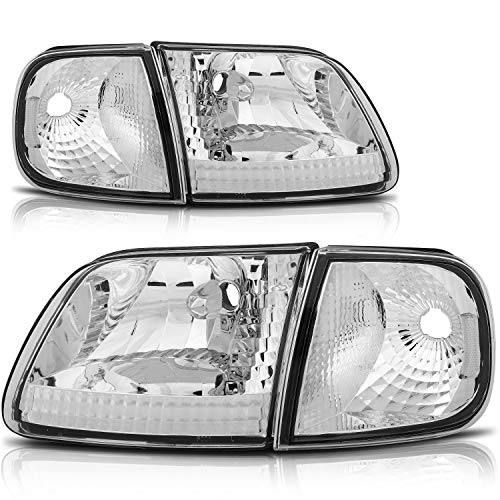 cciyu Headlight Assembly For Ford For Expedition 1997-2002,For F-150 1997-2003,For F-150 Heritage 2004,For F-250 1997-1999 Chrome Housing Clear Lens Headlamps