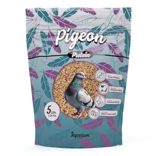 Mycelium High Protein Pigeon Food (5 LB Bag) | Organic Wild Bird Seed for Outside Feeders & Ground Feeding | Calcium Enriched Formula | Filler Free, Non-GMO, Made in USA