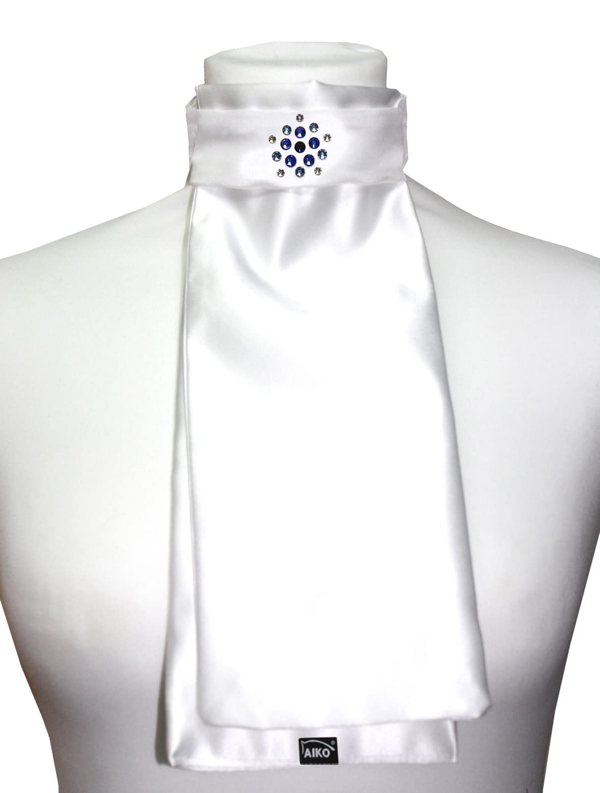 Aiko Plastron - Satin - Weiss/Nightblue - Flower Crystal - Rhinestones