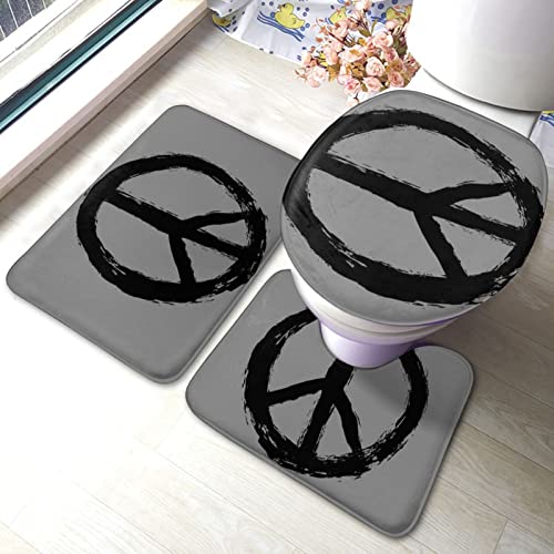 DIRYKILP Badematte + Konturmatte + Toilettendeckelbezug, Friedenszeichen 3 Stück Badematte Set, mit rutschfester Klebeunterseite