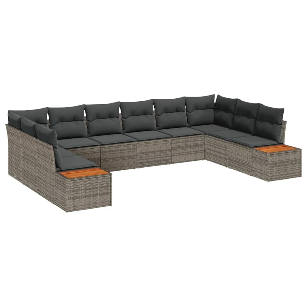 Set di 10 divani da giardino in polyrattan grigio con cuscini