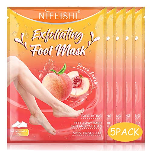 Foot Peel Mask - 5 Pack of Peach Foot Mask - Removes Calluses,Dead and Dry Skin - Repairs Rough Heels, Foot Peeling Mask for Women and Men