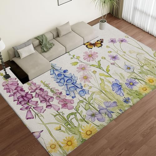 Tapis de salon aquarelle haut de gamme avec motif marguerite doux