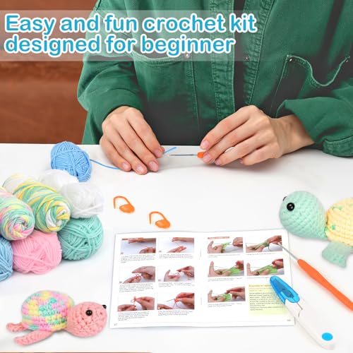 UXORSN Crochet Kit for Beginners Adults 3 Pack Turtle Family Crochet Animal Starter Kits Complete Knitting Supplies with Yarn Hooks Step-by-Step Instructions Video Tutorials DIY Craft Gifts - Image 6