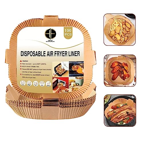 Home Emporium Forro para freidora de aire, papel de pergamino desechable para cocinar y hornear para freidora de aire, a prueba de aceite y resistente al agua, 100 unidades de 20 cm