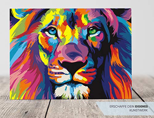 MARPL Malen nach Zahlen mit Rahmen - Motiv Löwe Bunt 40x50cm - Painting by Numbers mit Leinwand, Pinsel, Acrylfarben und… – Bild 3