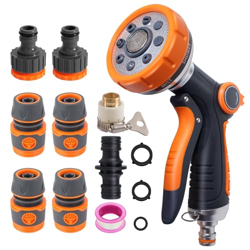 Laihur Hose Pipe Spray Gun Garden Hose Spray Gun 8 Shower Spray Patterns High-Pressure Hose Nozzle Hose Pipe Connectors and Fittings Watering for Terraces/Courtyards/Gardens/Car Cleaning