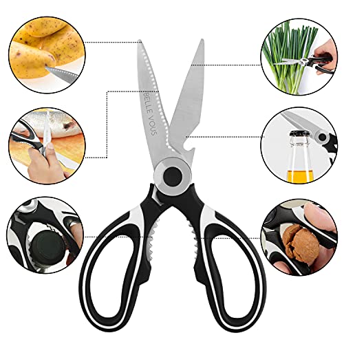 Foto von Belle Vous Hochweritge Küchenschere Set Schere Metall mit Klingen Abdeckung (2 Pack) - 21cm Lang - Küchenschere Edelstahl zum Fleisch Schneiden von Huhn, Fisch, Knochen, Fleisch, Kräutern, Gemüse, BBQ