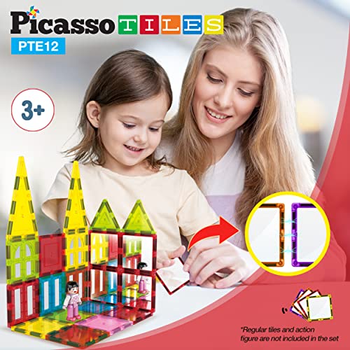 Picassotiles 60Pc Glow Magnetic Building Blocks + 12Pcs Mirror Tile, Clear Magnetic 3D Building Blocks Construction Playboards, Expansion Square Set, Toddler Magnets, Educational Toys For 3+ Year Old #TOP6