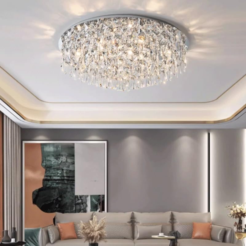 Plafonnier cristal E14 argenté de 60cm pour salon