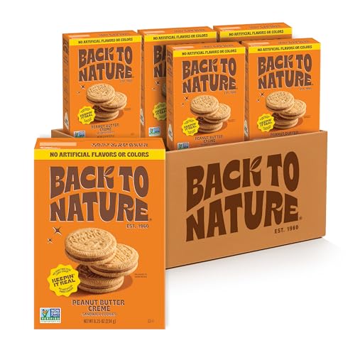 Image of Back to Nature - Peanut Butter Creme Sandwich Cookies - Made with Real Ingredients like Wheat Flower & Whole Grains - Seriously Tasty Snack - Non-GMO - 5.5 Ounce (Pack of 6)