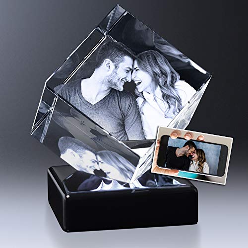 laser crystal cube - Crystal Impressions - Small Cut Diamond Cube Customized Crystal Photo Picture with 3D Laser Engraved Photo Inside Crystal To Personalize Your Picture As A Gift & Includes Free Lighted Base