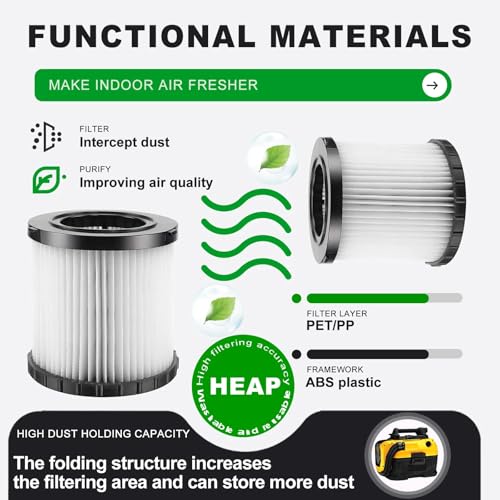 Image of 2-Pack DCV5801H Vacuum Filter Replacement Compatible with DEWALT DCV580H | Compatible with DEWALT DCV581H 20V MAX Wet /Dry Vacuum, Shop Vac Accessories with 4 Foam Sleeve Filters and 1 Cleaning Brush
