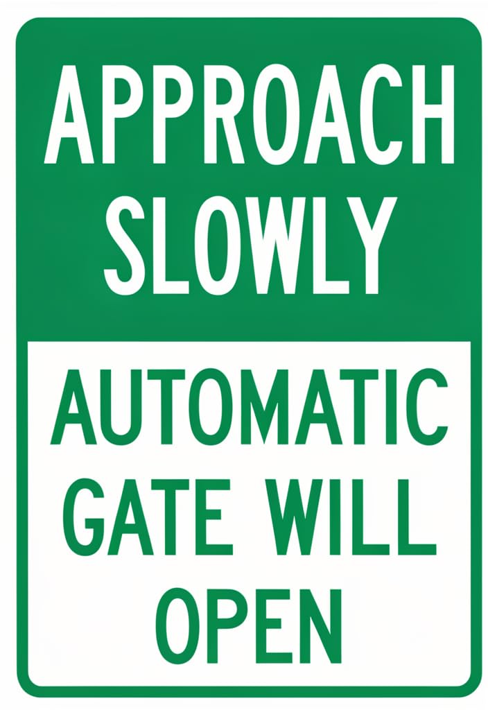 peiyeety Approach Slowly Automatic Gate Will Open Tin Sign 12x8 Inch, Green & White Metal Warning Plaque, Outdoor/Indoor Gate Notice for Driveway, Farm, Ranch, Home Decor & Gift