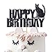 Halloween Happy Birthday Cat Cake Topper, Cat Birthday/Pet/Cat Lover Birthday Party Decoration Supplies, Black Glitter