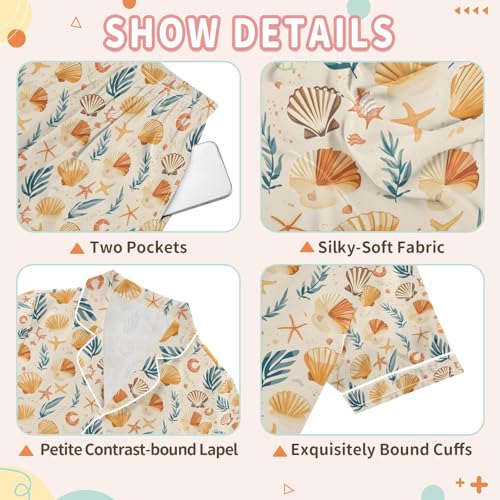 senya Tropical Shells Starfish Satin Summer Pajama Sets Silk Short Sleeve Button Down Sleepwear3