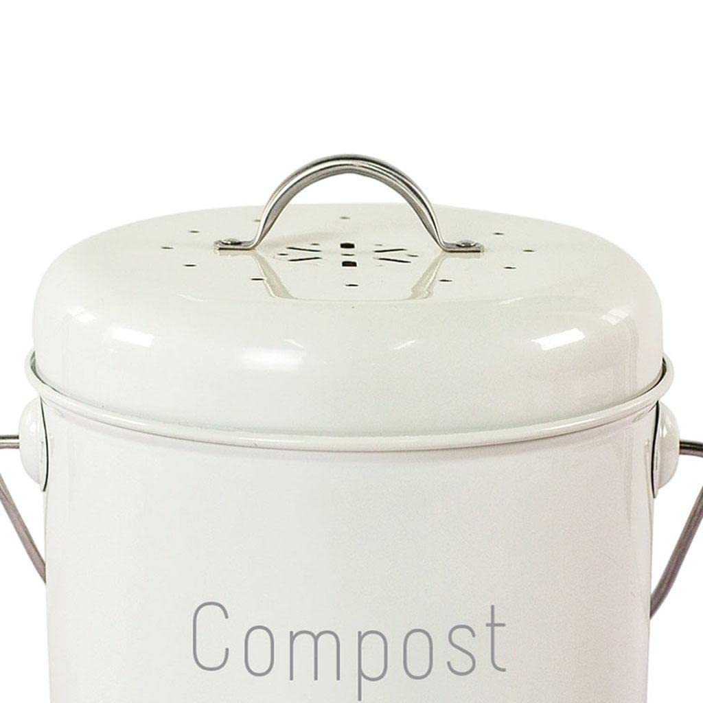 Compostador de Cocina con Asa, a Prueba de Fugas, con Filtro de Carbón Metálico Y Tapa Extraíble, Apto para Residuos de Cocina Y del Hogar, Blanco lechoso