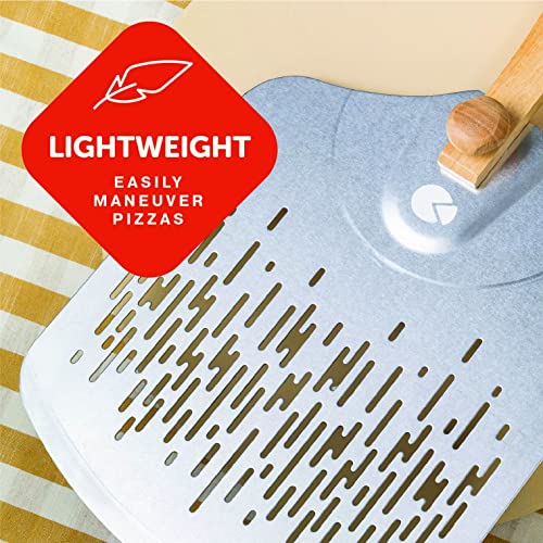 Cast Elegance 14 X 12 Inch Aluminum Perforated Pizza Peel/Paddle With Wooden Handle For Lightweight Handling And Easy Turning, Perfect For 12In Homemade Pizza #TOP1