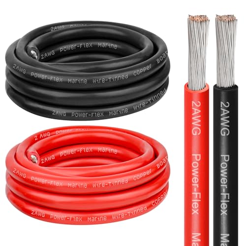 2 Gauge Marine Wire 2 AWG Tinned Copper Electrical Wire Boat Cable for Automotive Solar Car Audio Trailer Camper & Marine Wiring(2 AWG 5FT Red + 5FT Black)