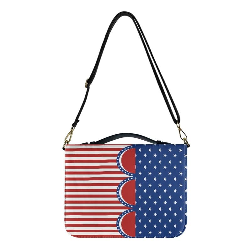 Kuiaobaty American Flag Bible Cover Women Bible Carrier Bag with Shoulder Strap,Patriot Star Stripe Faux Leather Large Bible Case with Inside Pen Slots — image 1