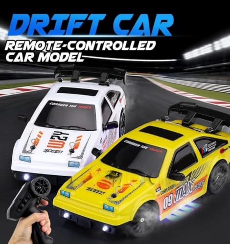 Image of Rc Drift Remote Control Car 1:16 Scale, High-Speed, 4Wd, Led Lights, Rechargeable Racing Car, Drifting Tires, 2.4Ghz, for Kids (1:16 RC Drift - White)