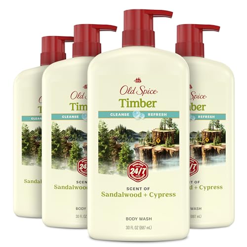 Image of Old Spice Cleansing Body Wash for Men, 24 /7 Shower Fresh with Lasting Scent, Cleanse & Refresh, Gentle on Skin, Vitamin B3, Timber with Sandalwood + Cypress Scent, 30 oz (Pack of 4)