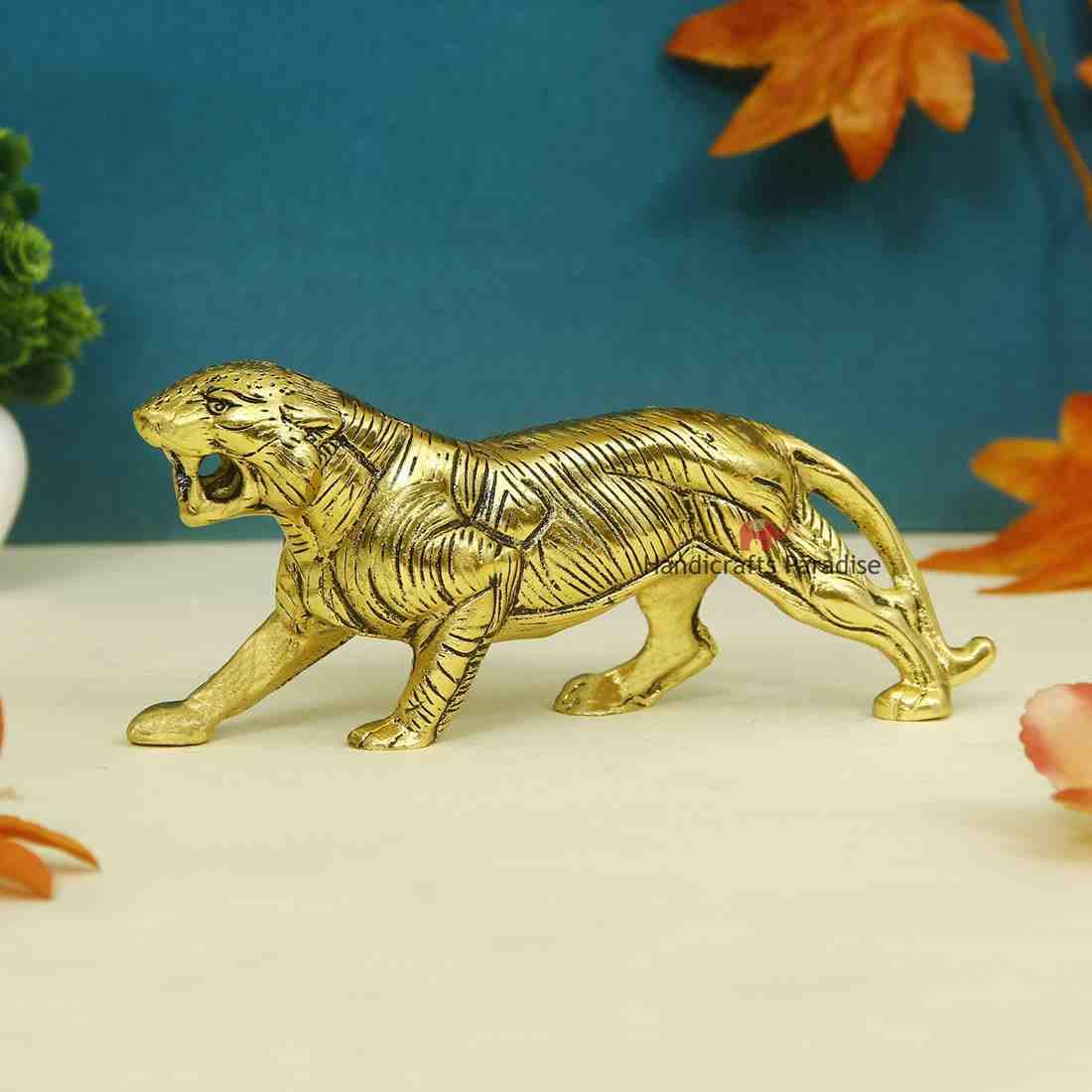 Buy Handicrafts Paradise Metal Tiger Antique Figurine Gold, 9 X 4