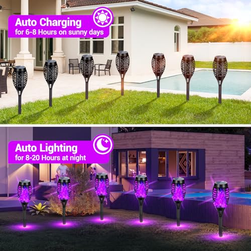 Purple Halloween Solar Lights Outdoor with Flickering Flame, 4 Pack - 14.39 w/ Code + 40% Off Code UF78SN2E - image 3