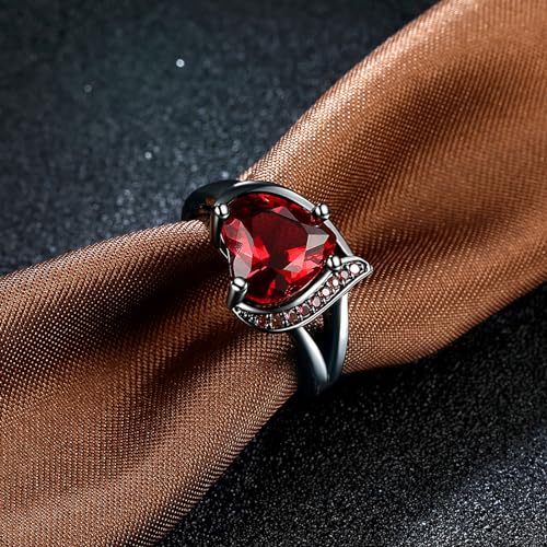 QOBEBOTA Engagement Rings for Women Red Garnet Heart Cubic Zirconia Promise Rings for Her Womens Rings Black Gold Gothic Rings Valentines Day Gifts Wedding Rings Size 6 Ring Statement Rings for Women - Image 5
