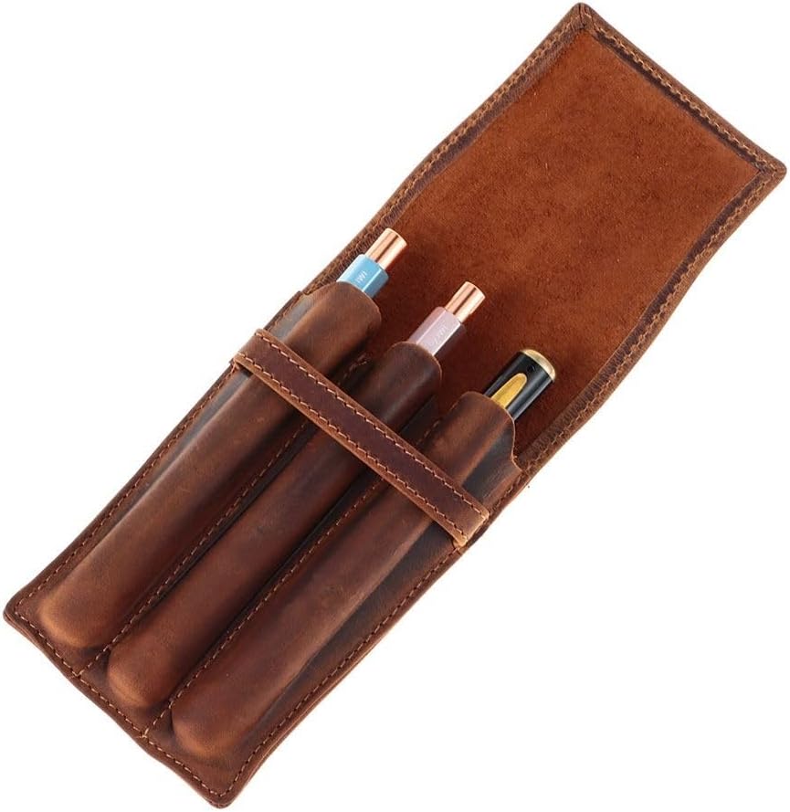 okhobby 3 Divided Slots Fountain Pen Case, Leather Pen Organizer, Pen Carrying Holder, for Men and Women