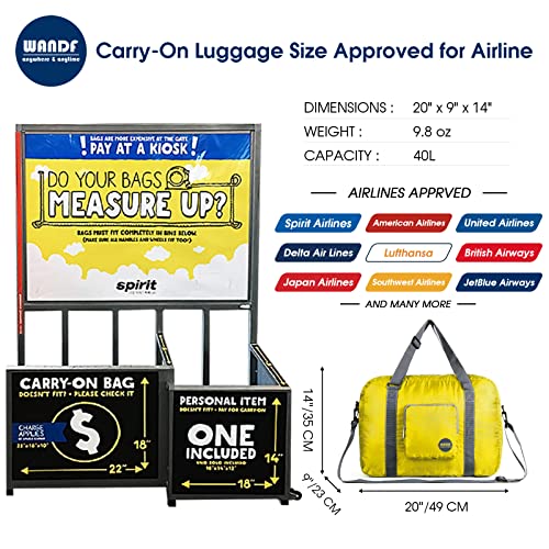 Wandf Foldable Travel Duffel Bag Luggage Sports Gym Water Resistant Nylon (Yellow)