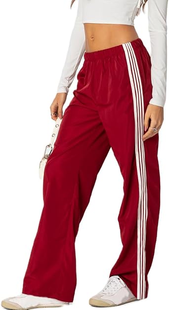 Mxiqqpltky Y2k Side Striped Sweatpants Women Casual Elastic Waist Wide Leg Track Pants Trendy Loose Fit Jogger Lounge Pants