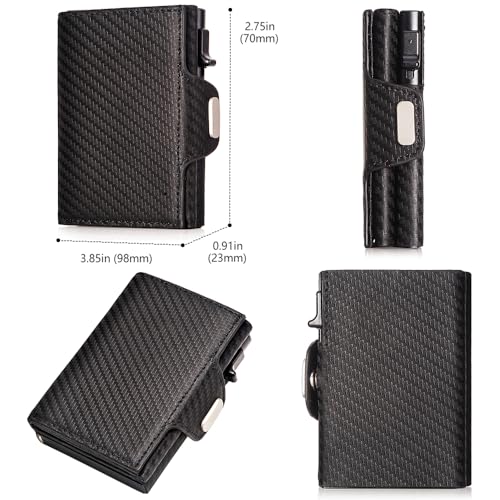 Slim Wallet for Men, Genuine Leather Carbon Fiber Trifold RFID Blocking Pop Up Wallet with Money Clip,Minimalist Front Pocket Credit Card Holder for Men (Carbon fiber black)4