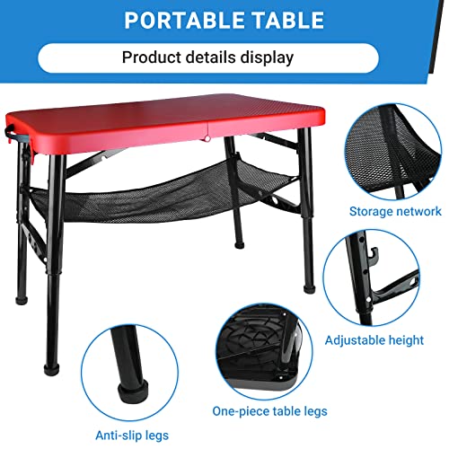Image of Portable Folding Table and Stool Set, Lightweight Foldable Table & Collapsible Stool for Camping Picnic Beach Fishing, Sturdy Small Outdoor Set with Mesh Layer Storage
