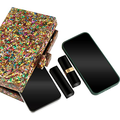 Image of Gets Acrylic Purses and Handbags for Women Multicolor Perspex Geometric Patterns Box Clutch Banquet Evening Crossbody Handbag