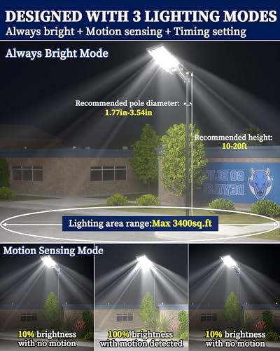 Image of Gefolly SL-5500W Solar Street Lights Outdoor, 550000LM Commercial Parking Lot Light, 6500K Dusk to Dawn IP67 Security Flood Lights Motion Sensor Led Lamp for Basketball Court, Road, Yard