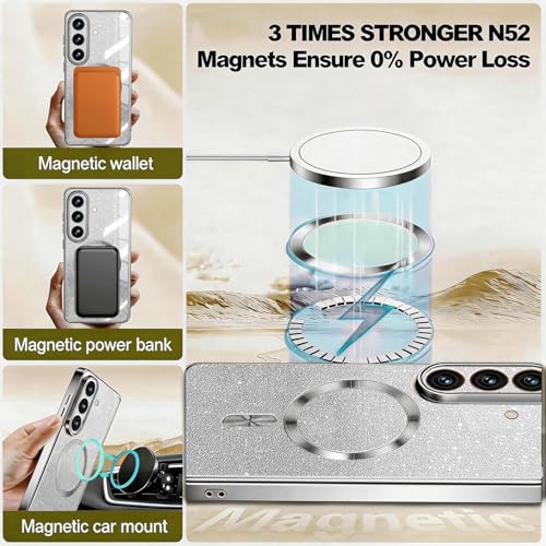 Image of Misscase for Samsung Galaxy S26 Case Compatible with MagSafe,Built-in Camera Lens Protector Full Protection Soft TPU Anti-Scratch Anti-Fingerprint Magnetic Glitter Slim Case Cover Silver