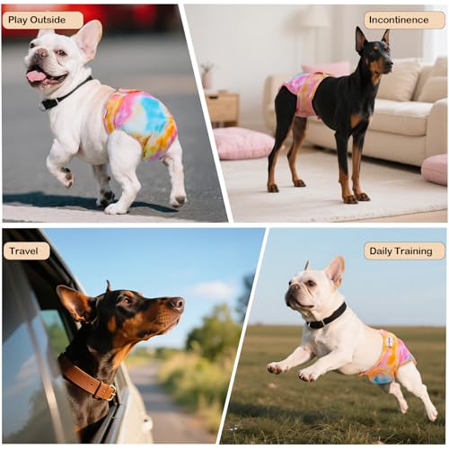 Image of Female Dog Diapers Reusable No Tail Hole Period Panties Washable 3 Pack Diapers Female for Docked-Tail Frenchie French Bulldog Boston Terrier Without Tail U-WWD04S
