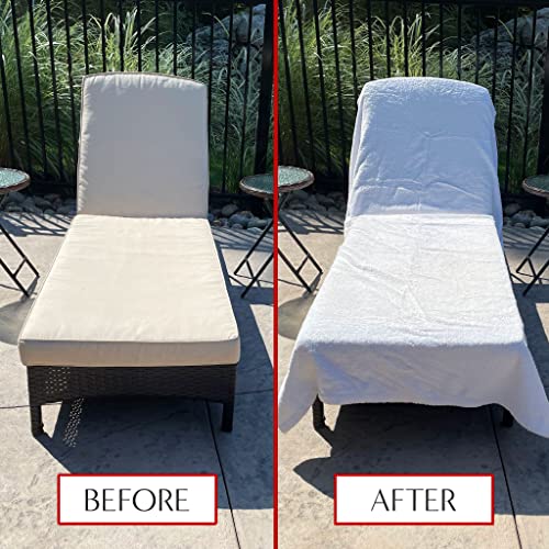 Arlu Home Large Luxury Chaise Pool/Lounge Chair Cover Towel - Fitted Elastic Pocket Won't Slide (White) Versatile Size Pocket Fits Most Standard Cushions. Protective, Absorbent, Easy Care #TOP1