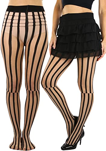 Image of ToBeInStyle Womens High Fashion Sheer Full Footed Vertical Stripe Tights