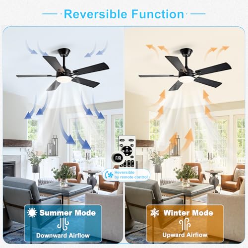 Image of Depuley 42-inch Ceiling Fan with Light: Black Ceiling Fan for Living Room Indoor Outdoor - Modern Ceiling Fan with Remote Control 3CCT Dimmable Noiseless 5 Reversible Walnut Blades 6 Speeds Timer
