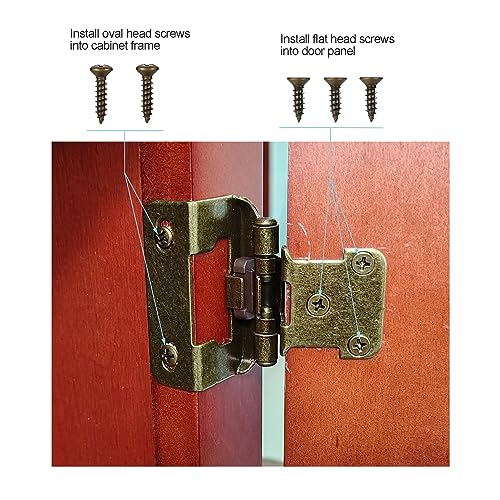 Vallecloud 4 Pack (2 Pair) Antique Brass Cabinet Hinges For Kitchen Cabinet Door, Partial Wrap Self Closing 1/2" Overlay Kitchen Cabinet Hinges, Semi Hidden Cabinet Hinge For Cabinet Doors #TOP5