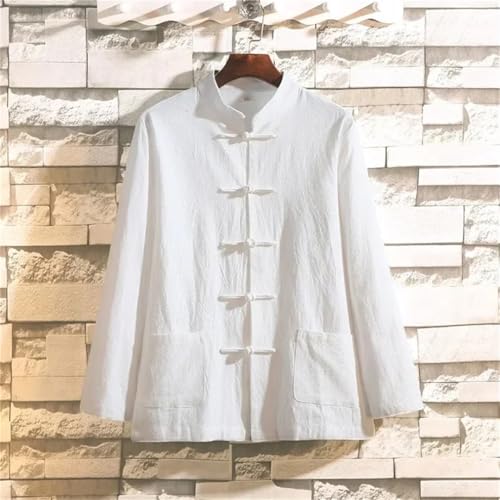 Men's Chinese Style Cotton Linen Shirt Buttons Long-Sleeved Solid Color Casual Loose Jacket 6