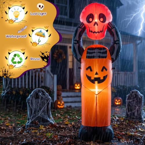 6 FT Halloween Inflatable Pumpkin Skeleton with LED Lights - image 5