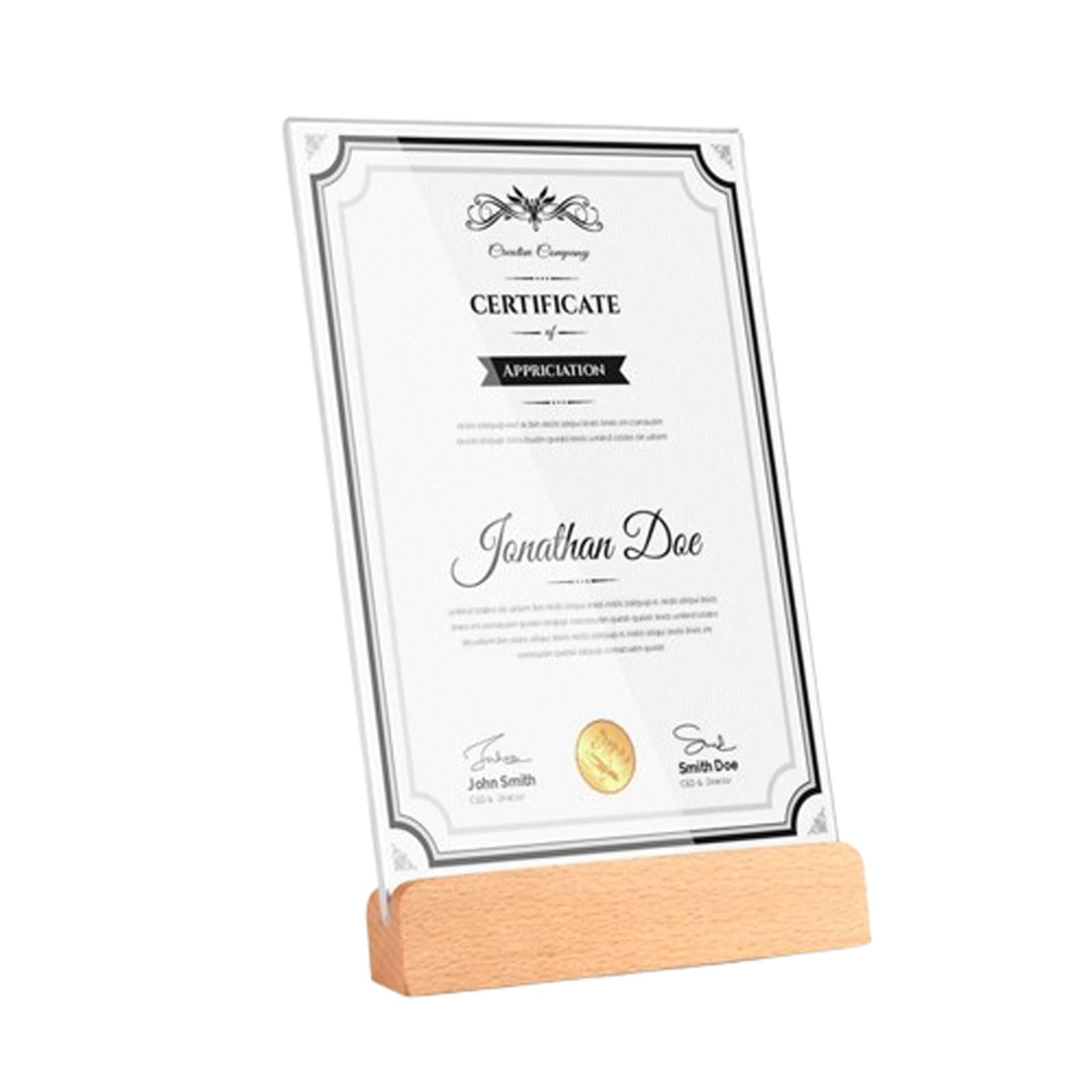 Soporte de exhibición certificado acrílico con base madera | Paquete multicolor de varios tamaños de 3 for exhibición de menús y certificados: Sala de exposición minorista(Beech,A5)