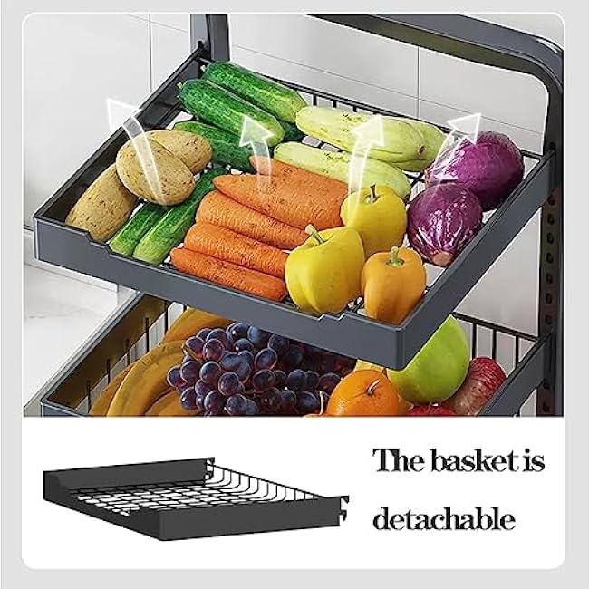 Kitchen Storage Trolley on Wheels Vegetable Rack,Kitchen Island Cart OVegetable Fruit Basket Utility with Handle for Living Room Pantry (Color : Nero, Size 4 Ti (Nero 4 Tier)-mk4J4coZ