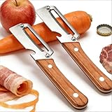 Multifunktionaler Gemüseschäler mit Holzgriff | Zero Snag Holzschäler Schälmesser für Obst & Gemüse, Aufschneiden von Fleischröllchen & Flaschenöffner – Küchenhelfer für vielseitiges Zubereiten (2PCS)