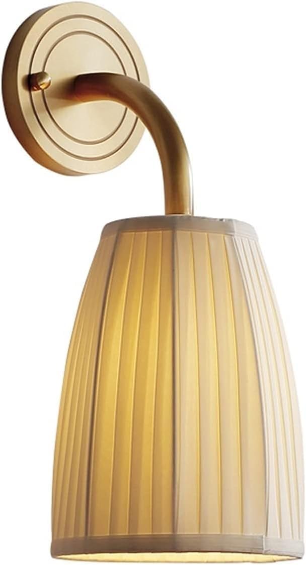 CWCQGH Wall Light Simple Brass Modern Stylish Gorgeous Hanging Copper Lamp Bedside Wall Sconce Cloth Lampshade E14 Socket